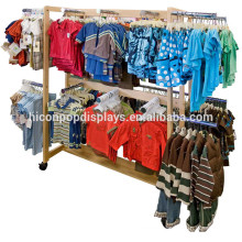 Kids Clothes Retail Store Wooden Haning Display Wooden Iron Movable Children Clothing Gondola